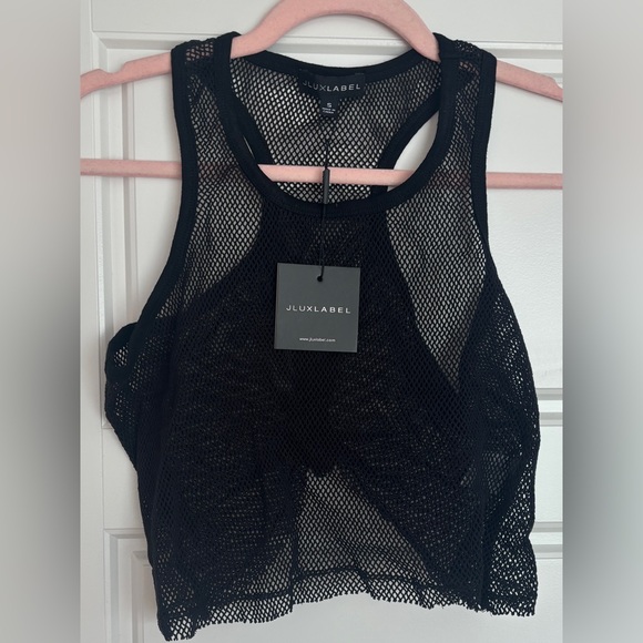 NWT • JLUXLABEL • Black • Fishnet Crop Tank • Small • Swimsuit Coverup - Picture 3 of 5